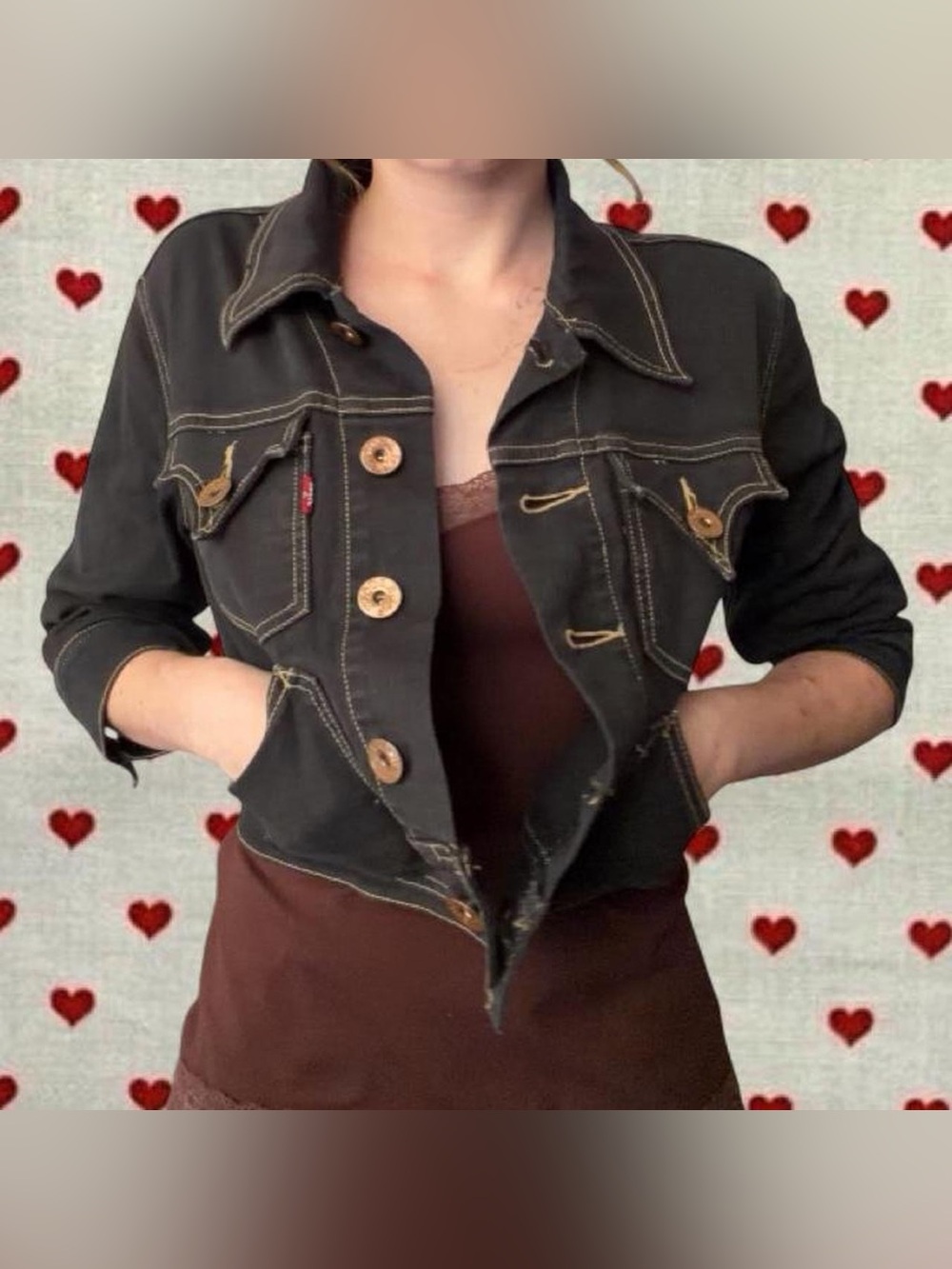 Vintage Black Cropped Button-Front Jacket